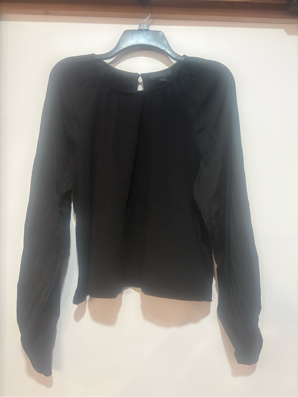 Sanctuary Black Long-Sleeve Pleated-Yoke Blouse